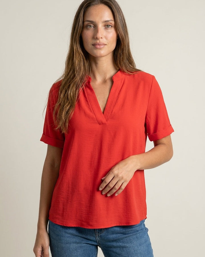 Blusa Fluida con Collo Coreano