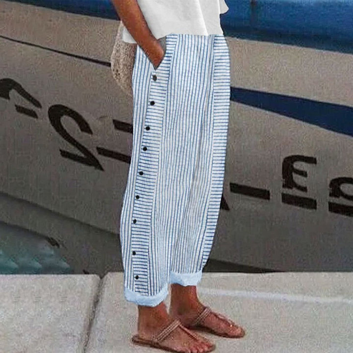 Pantaloni a Righe con Bottoni Laterali