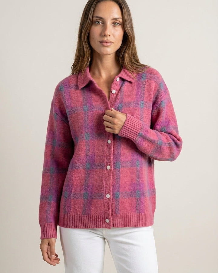 Cardigan Stile Camicia a Quadri