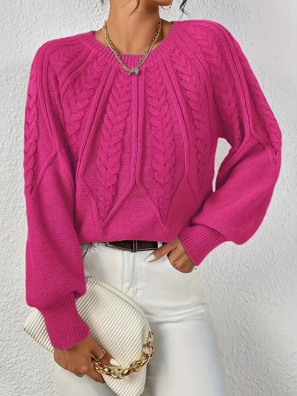 Maglione Lavorato con Maniche a Palloncino