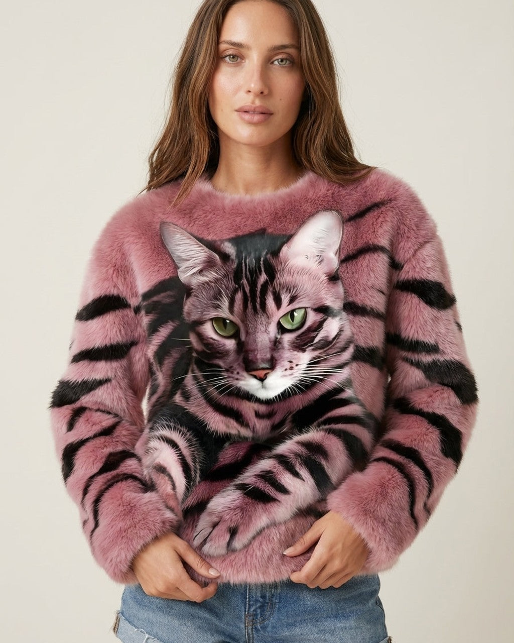 Maglione Soffice con Grafica Felina