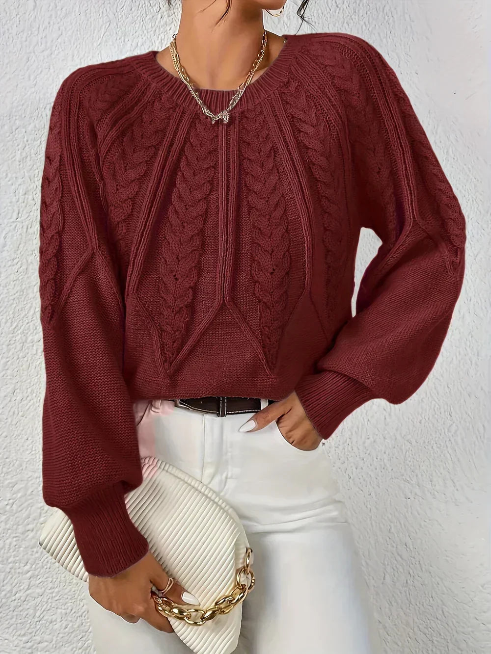 Maglione Lavorato con Maniche a Palloncino