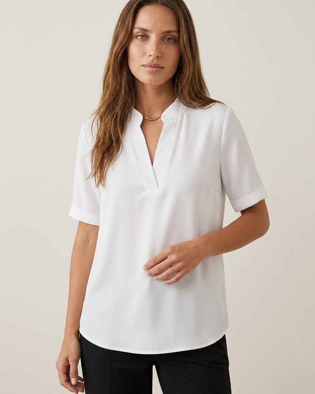 Blusa Fluida con Collo Coreano