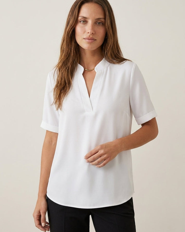 Blusa Fluida con Collo Coreano