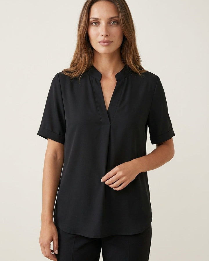 Blusa Fluida con Collo Coreano