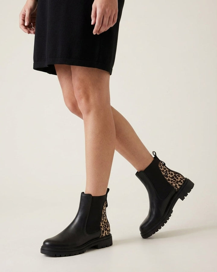 Stivaletti Neri con Inserto Animalier