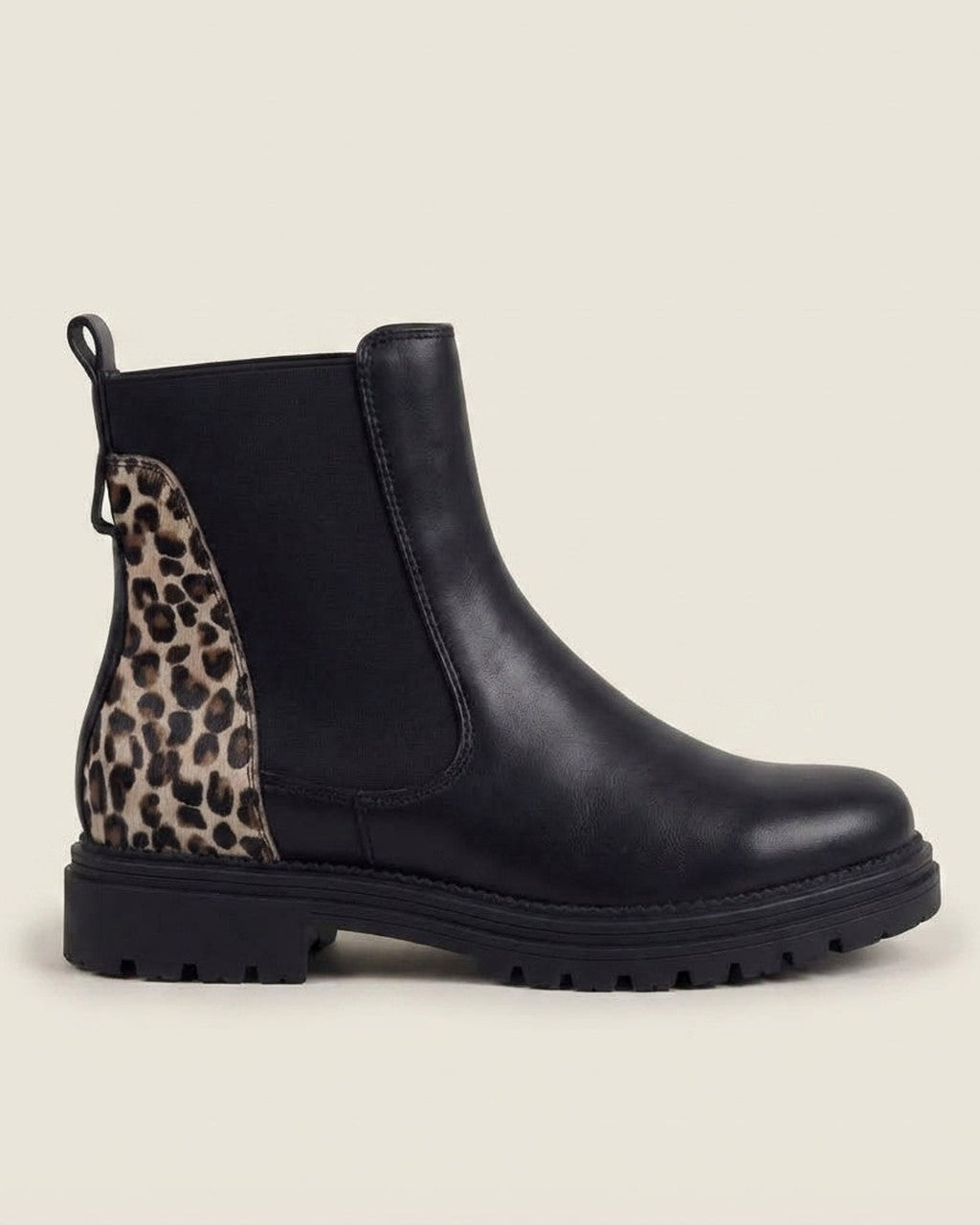 Stivaletti Neri con Inserto Animalier