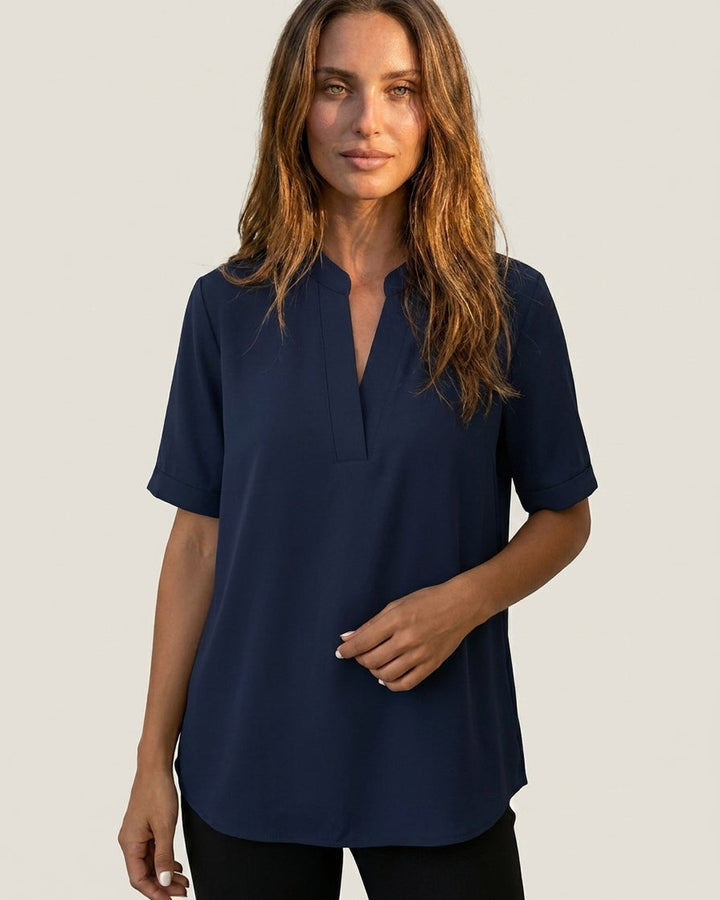 Blusa Fluida con Collo Coreano