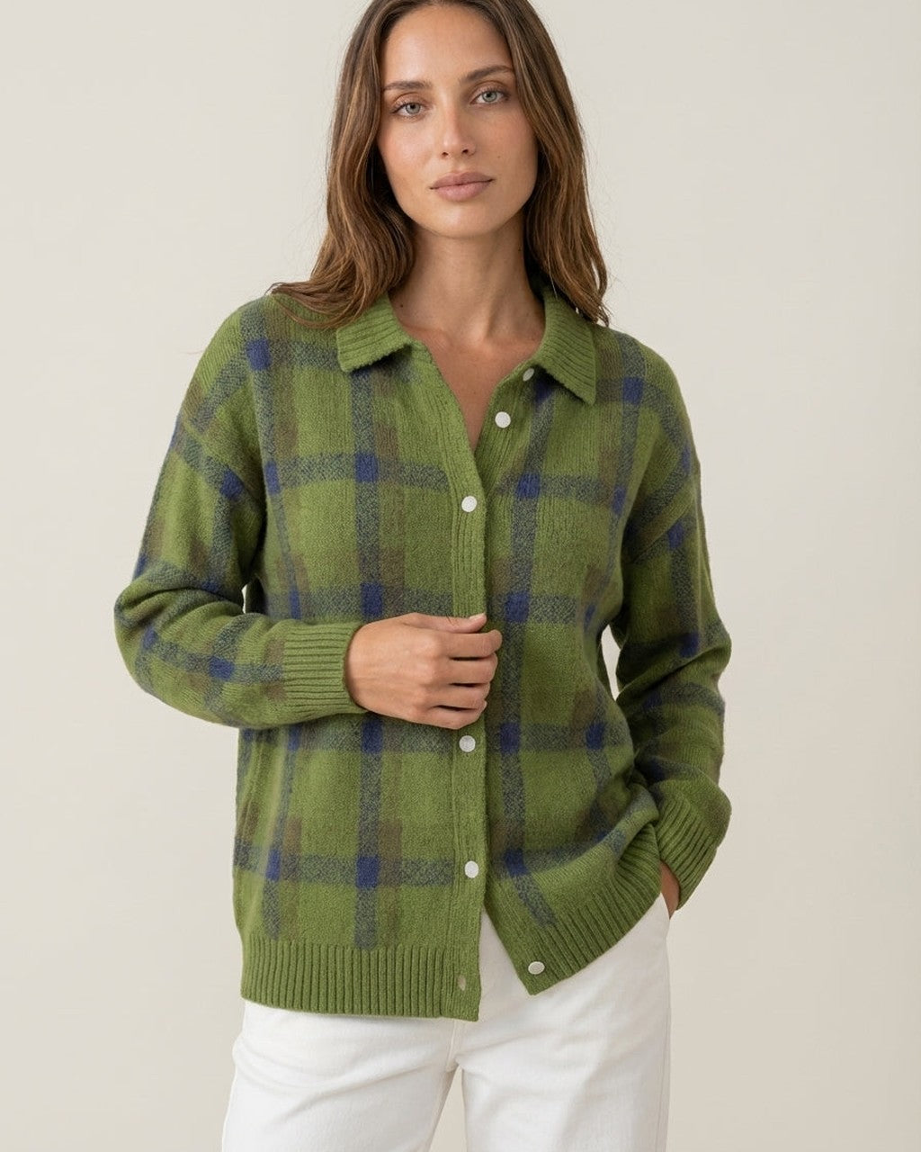 Cardigan Stile Camicia a Quadri