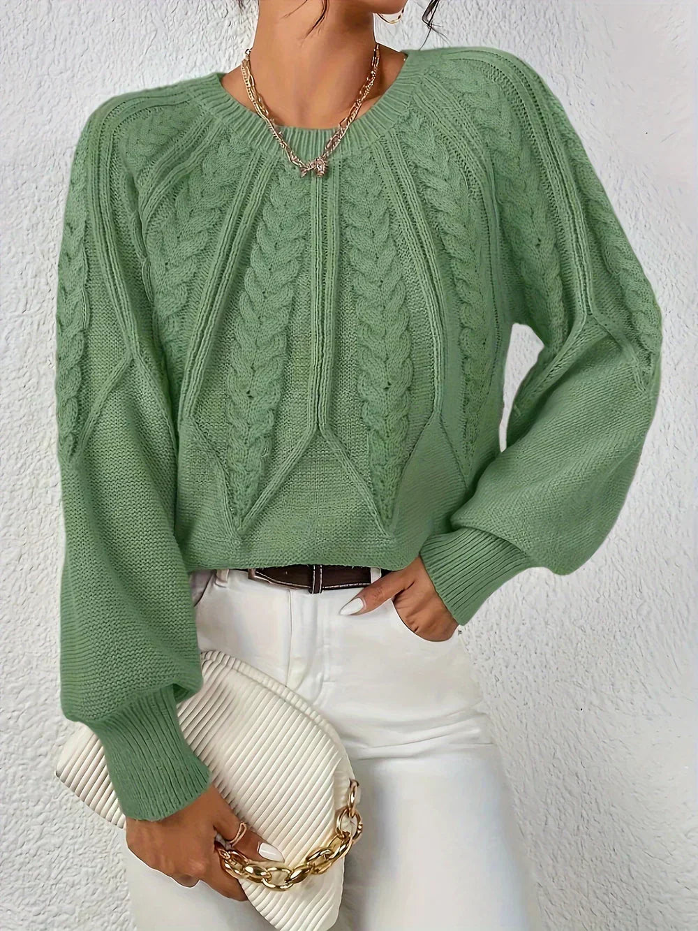 Maglione Lavorato con Maniche a Palloncino