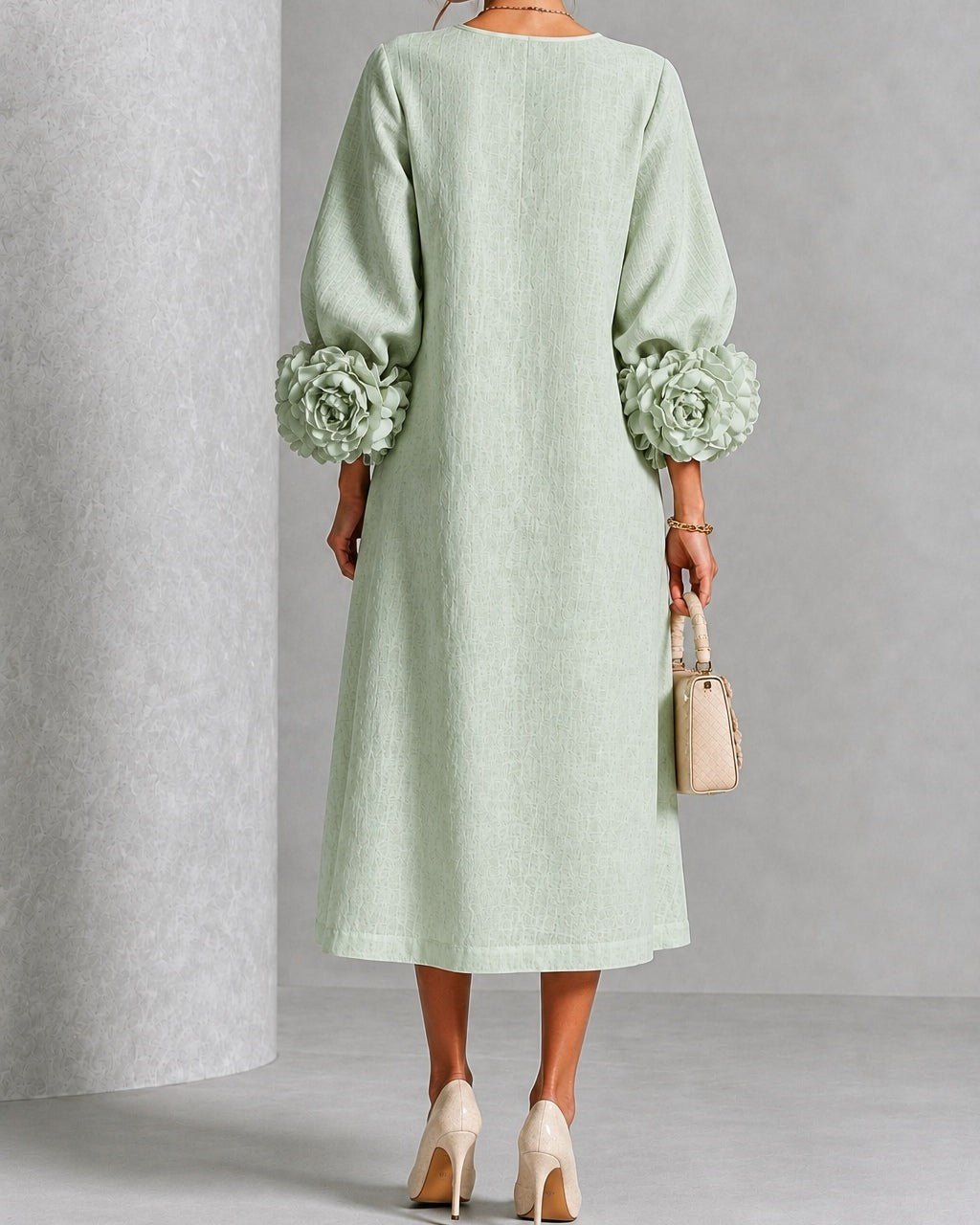 Vestito Midi con Maniche Floreali
