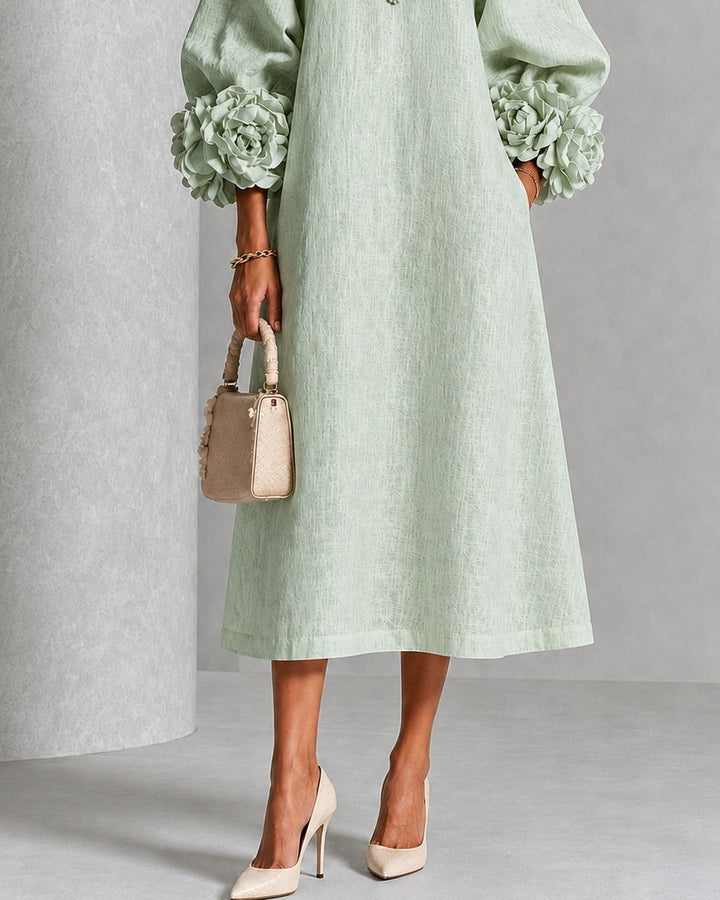 Vestito Midi con Maniche Floreali