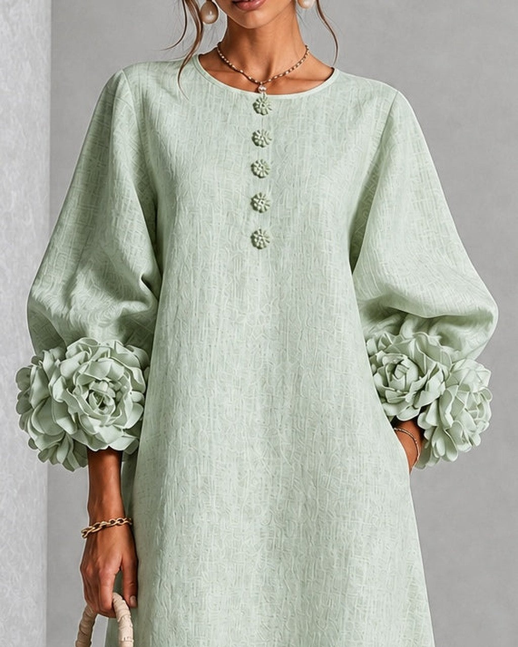 Vestito Midi con Maniche Floreali