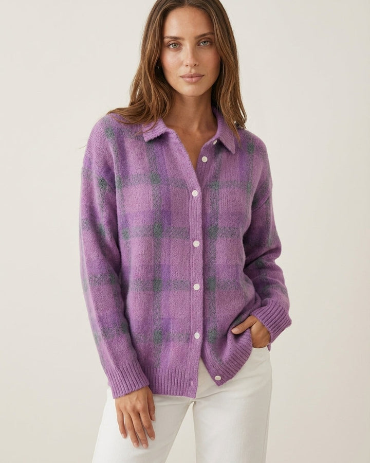 Cardigan Stile Camicia a Quadri